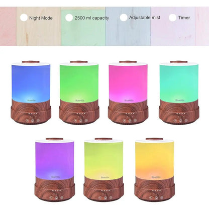 2500ml Large XL Essential Oil Diffuser - 30-Hour Aromatherapy Mist for Large Rooms with 7 LED Lights and Auto Shut-Off
