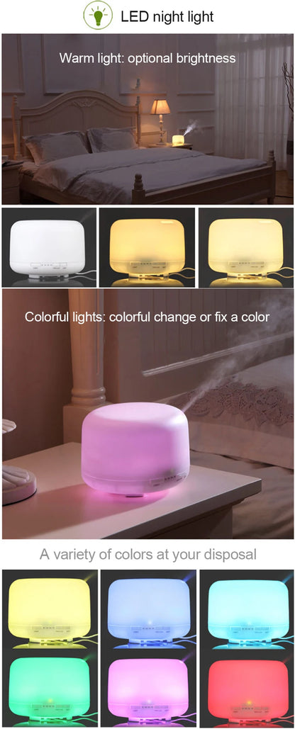Aroma Diffuser, 500ml Aromatherapy Oil Diffuser with 7-Color Light, Timer-Adjustable Fog Mode Setting