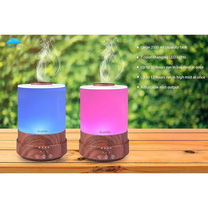2500ml Large XL Essential Oil Diffuser - 30-Hour Aromatherapy Mist for Large Rooms with 7 LED Lights and Auto Shut-Off
